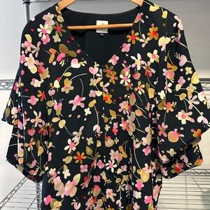 CAbi Black Floral Women's Kimono Blouse